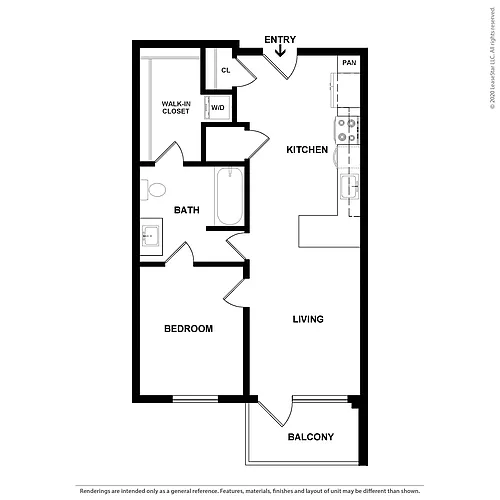 Floor plan 1 Bed/1 Bath-The Lockland