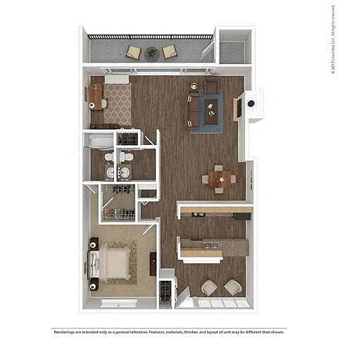 Floor plan 1 Bed 1.5 Bath Plus Den - Henley