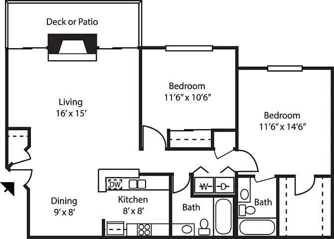 Floor plan 2BR-2BA-GARDEN