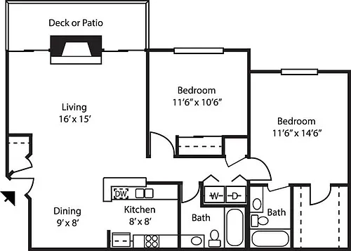 Floor plan 2BR-2BA-GARDEN