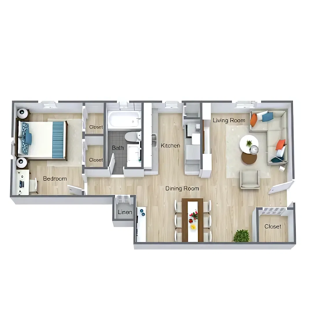 Floor plan One Bed, One Bath | 01