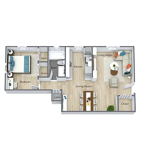 Floor plan One Bed, One Bath | 01