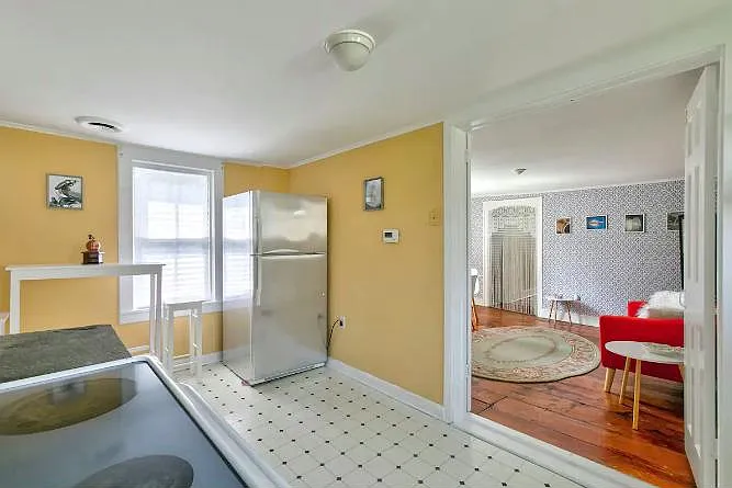 Kitchen into Living room/dining room