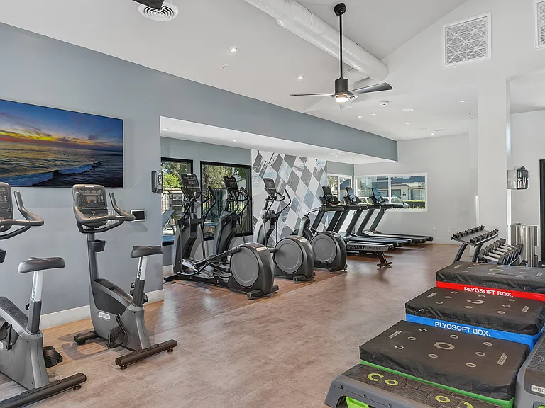 Stay active with a fully equipped fitness center right at home.