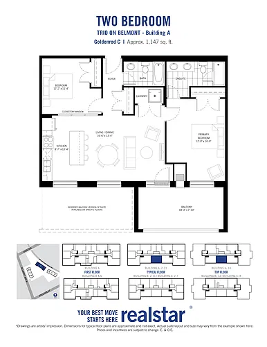 Floor plan 2 Bed 2 Bath (Goldenrod C)