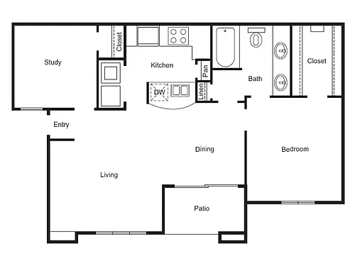 Floor plan 1 Bed, 1 Bath C (60% Income Restricted)