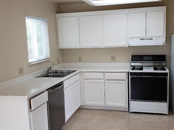 Newly painted kitchen cabinets.