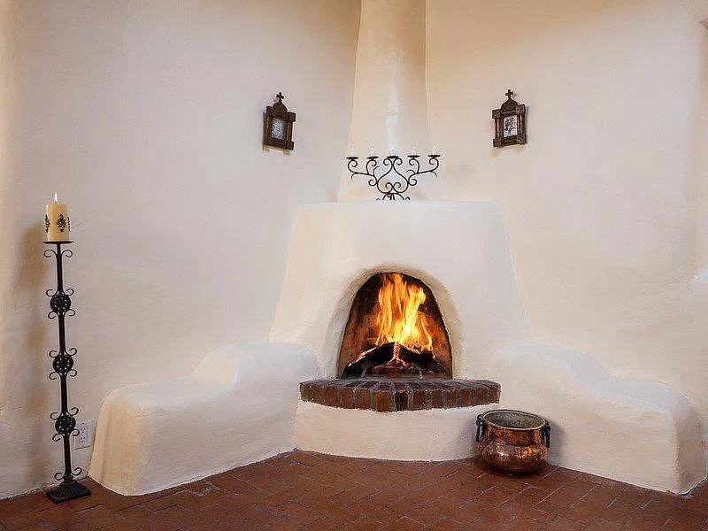 Kiva wood burning fireplace.