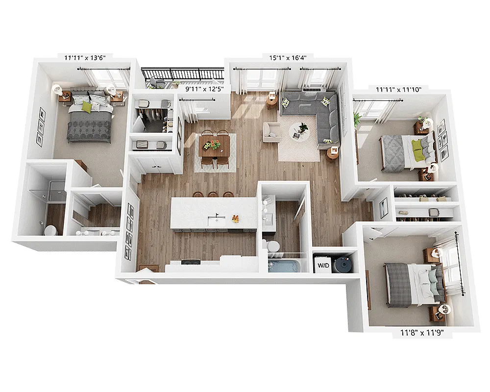 Floor plan Three Bedroom - C2A
