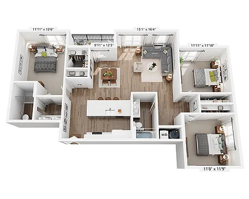 Floor plan Three Bedroom - C2A