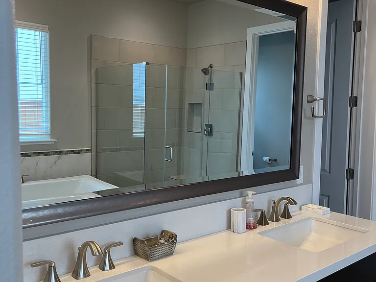 beautifully lit double sink vanity