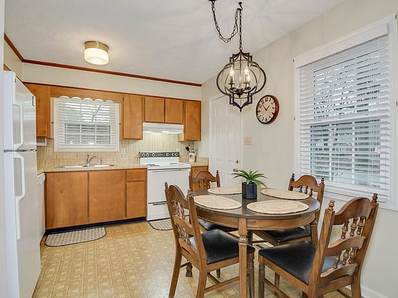 Kitchen is completely furnished with stove, refrigerator and dishwasher