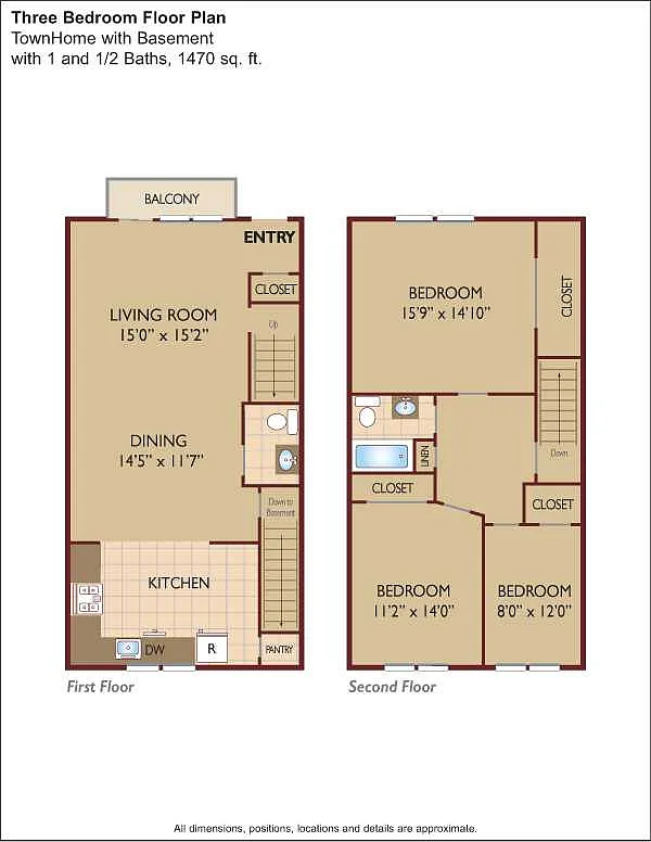 Floor plan $2.45/sq.ft. - Three Bedroom Townhome