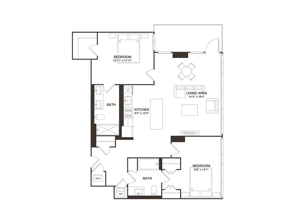 Floor plan 2 Bed - 2 Bath | B08
