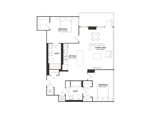Floor plan 2 Bed - 2 Bath | B08