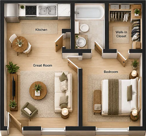 Floor plan 1 Bedroom 1 Bath