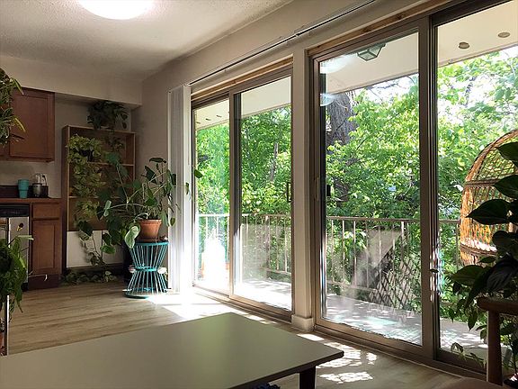 Energy efficient windows. Feels very open to outside with large sliding doors