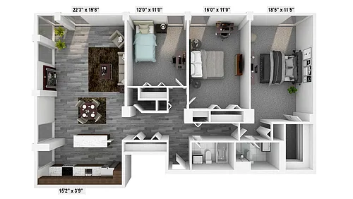 Floor plan 3 Bed 2 Bath Deluxe B