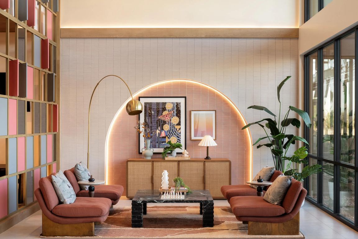 Layered textures, desert-inspired hues, and inviting seating_curated spaces to gather at Modera Rio Salado.