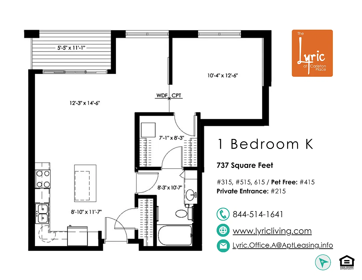 Floor plan 1 Bedroom K