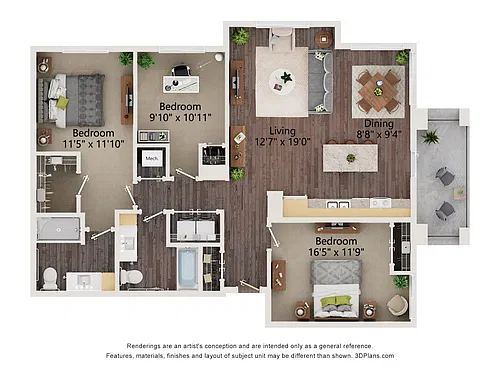 Floor plan Three Bedroom - 3A