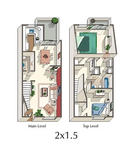 Floor plan 2 BED,2 1.5 BATH TOWNHOME