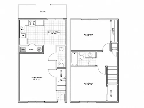 Floor plan 2 Bedroom Townhome