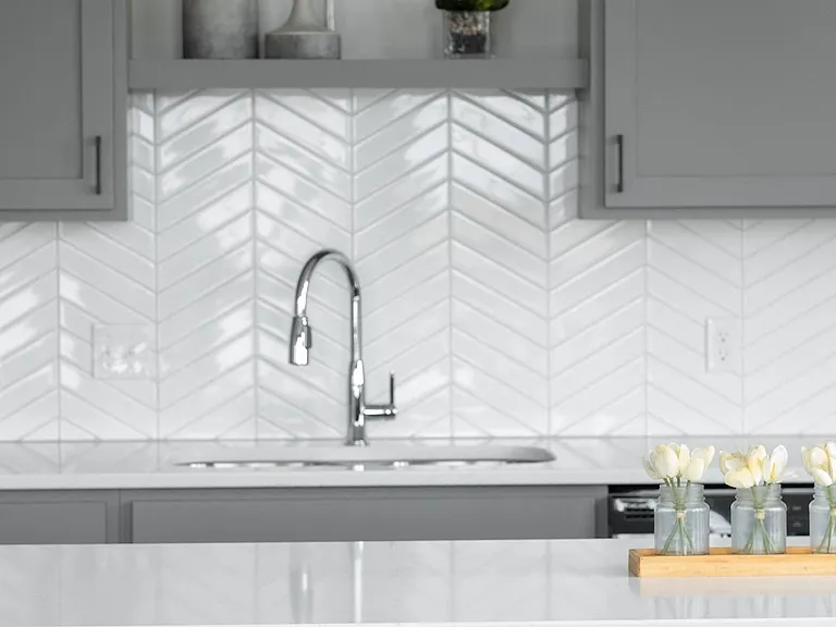 Herring Bone Backsplash in Every Unit