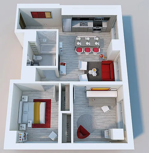 Floor plan 2 Bed, 1 Bath Corner Stack