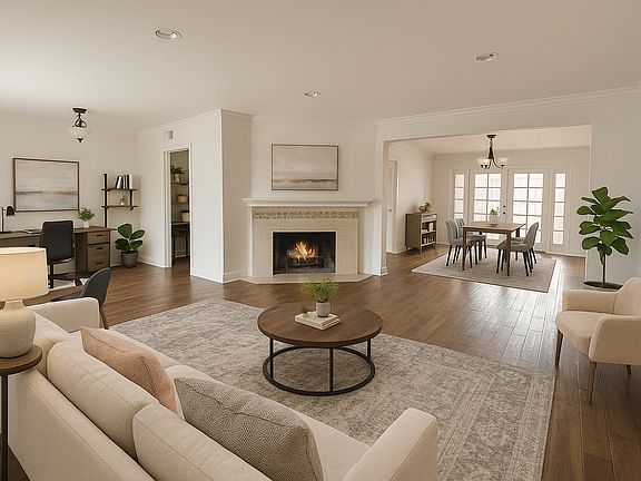 Virtually staged living, dining, and den