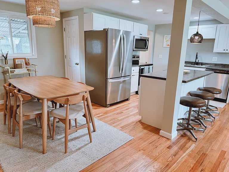 Dining and kitchen with large pantry