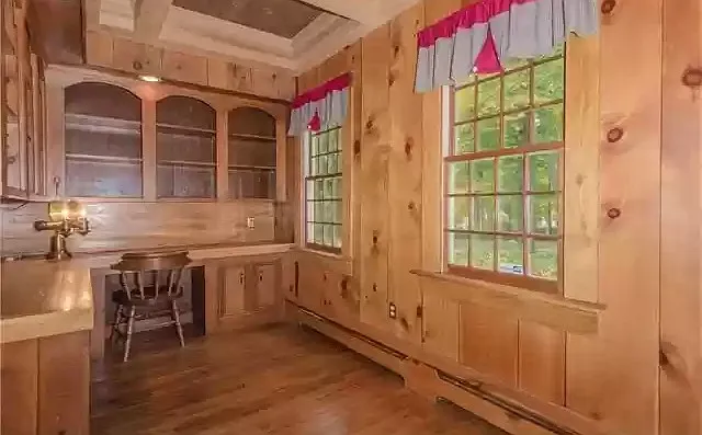 Office/library with plenty of natural light and built-in bookshelves