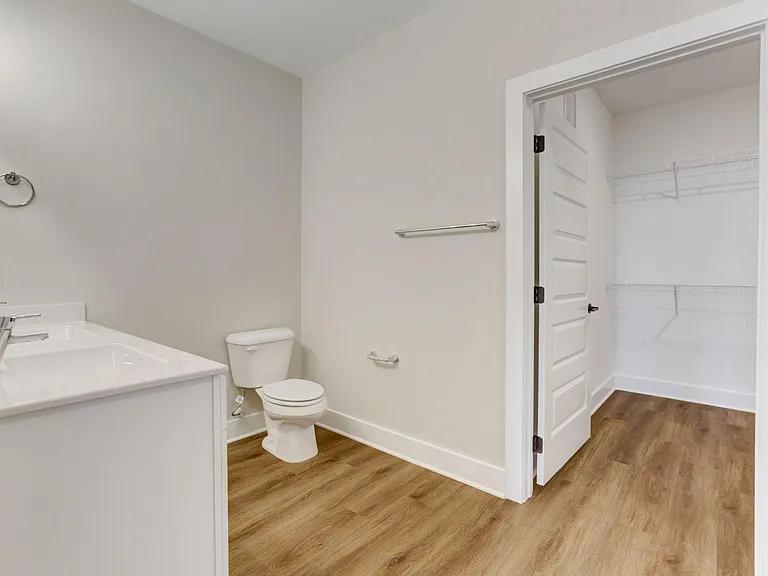 Master bathroom and master closet in 2 bedroom unit