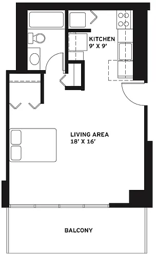 Floor plan Studio 1 Bath F