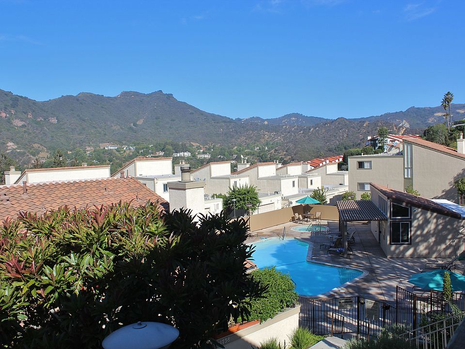 View from a patio; pool