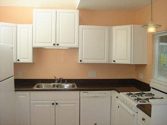 Kitchen with gas stove, fridge, and diswasher