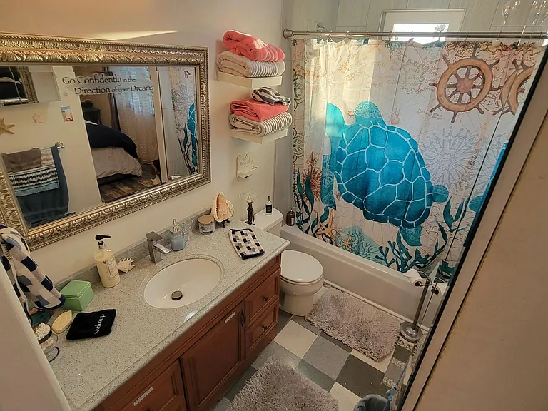 New Bathroom with Quartz countertops and floor