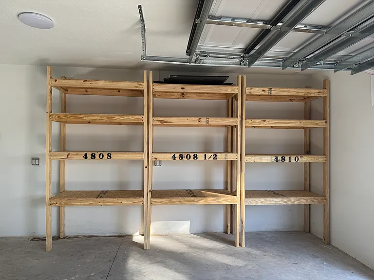Each unit has a large dedicated shelf for extra storage in the garage.