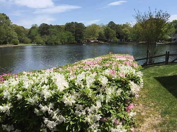 View of lake from large back yard
