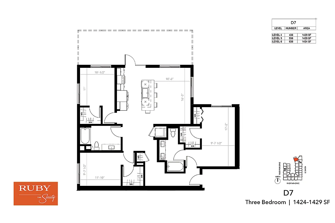 Floor plan Three Bedroom D7