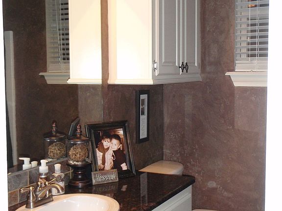 Hall bathroom, slab granite