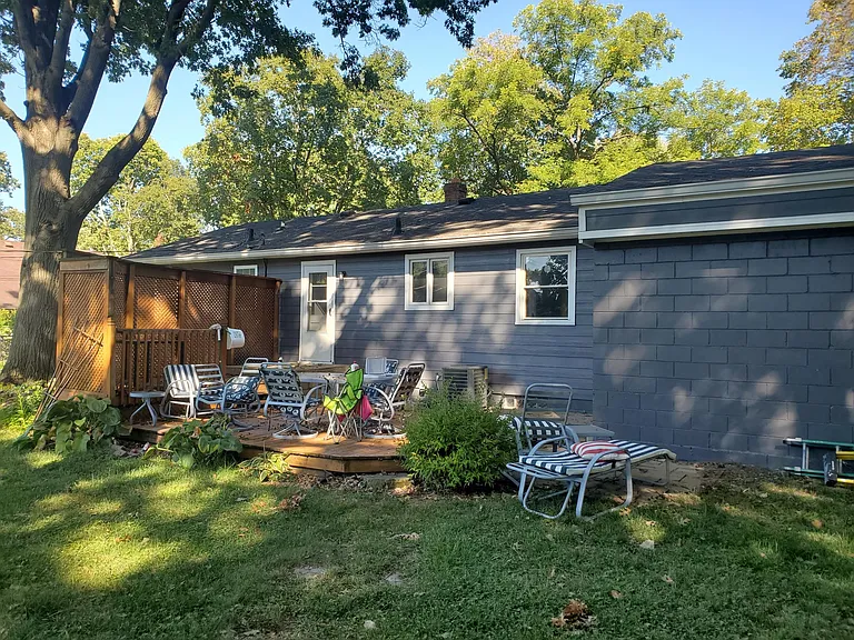 Backyard with large double layer deck