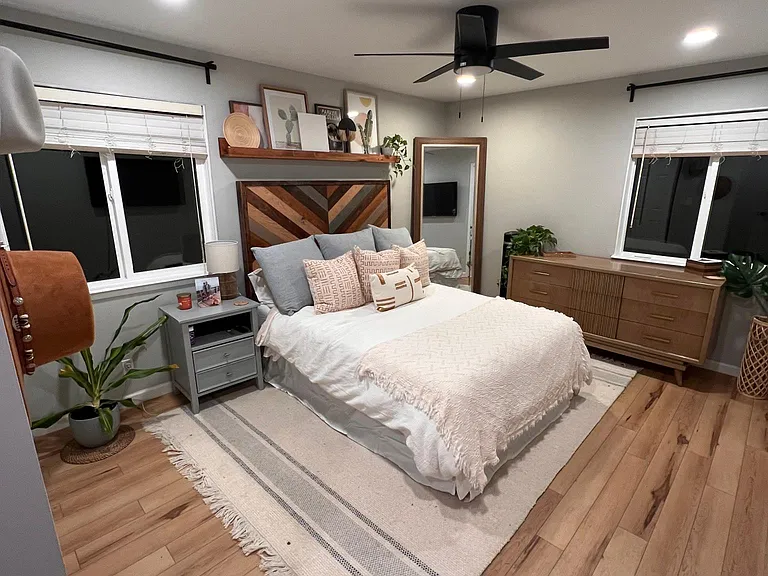 Main bedroom styled with furniture