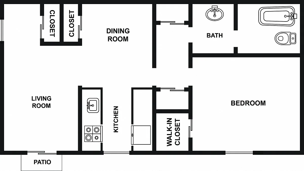 Floor plan 1 Bed 1 Bath - L