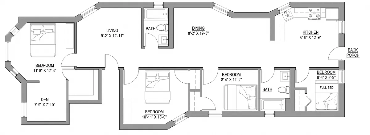 Floor plan 4 Bedroom - 2 Bathroom