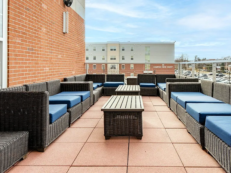 A relaxing space with panoramic views and open seating.