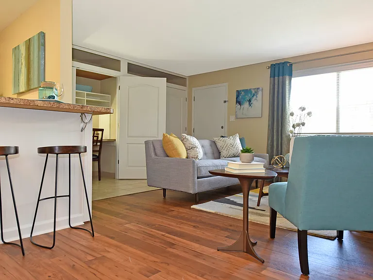 Living Room with Hardwood Style Flooring