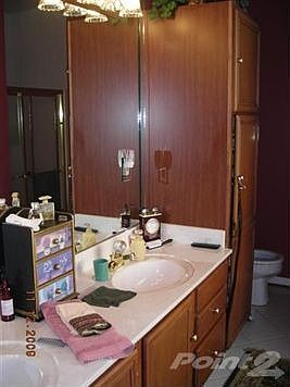 Nice size master bath features double sinks/extra cabinets/walk-in shower and jacuzzi tub!!