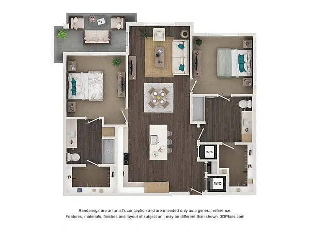 Floor plan B2 2x2 1170 SF