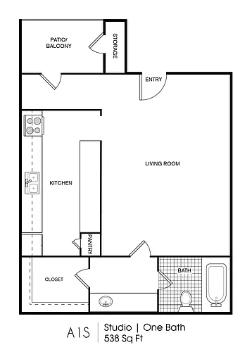 Floor plan Studio, 1 Bathroom